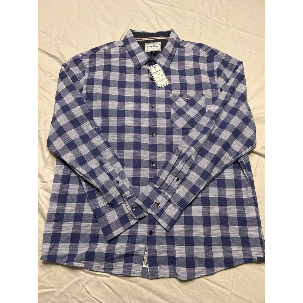 Vintage Flag & Anthem Mens Size XL Blue Button Up Shirt Flannel Pattern